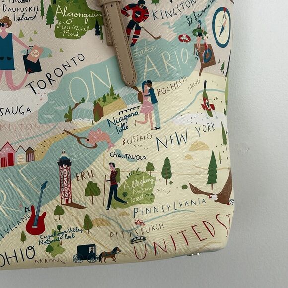 Spartina Great Lakes Tote Handbag Superior Erie Ontario Huron Map Travel - Picture 6 of 9